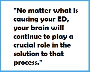 Picture of a quote that says No matter what is causing your ED, your brain will continue to play a crucial role in the solution to that process.